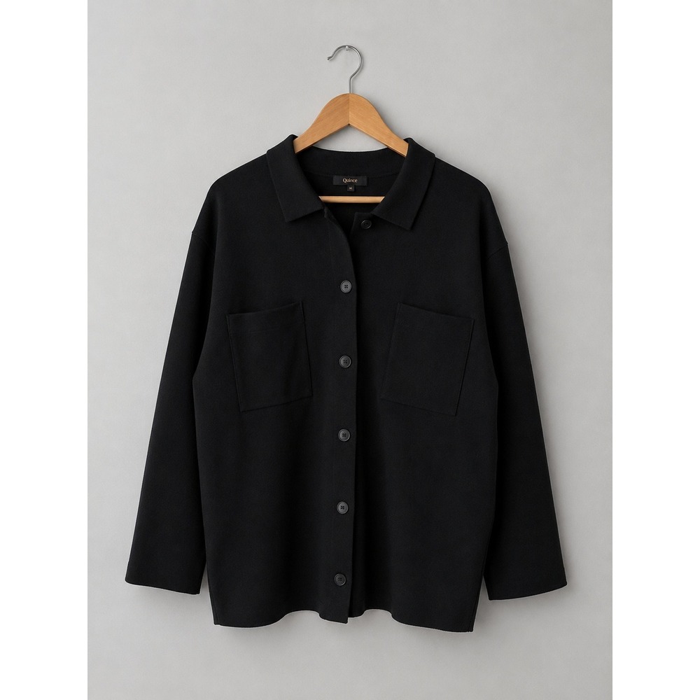 Quince Black Eco- Knit Milano Button Down Oversized Shacket Jacket XL
